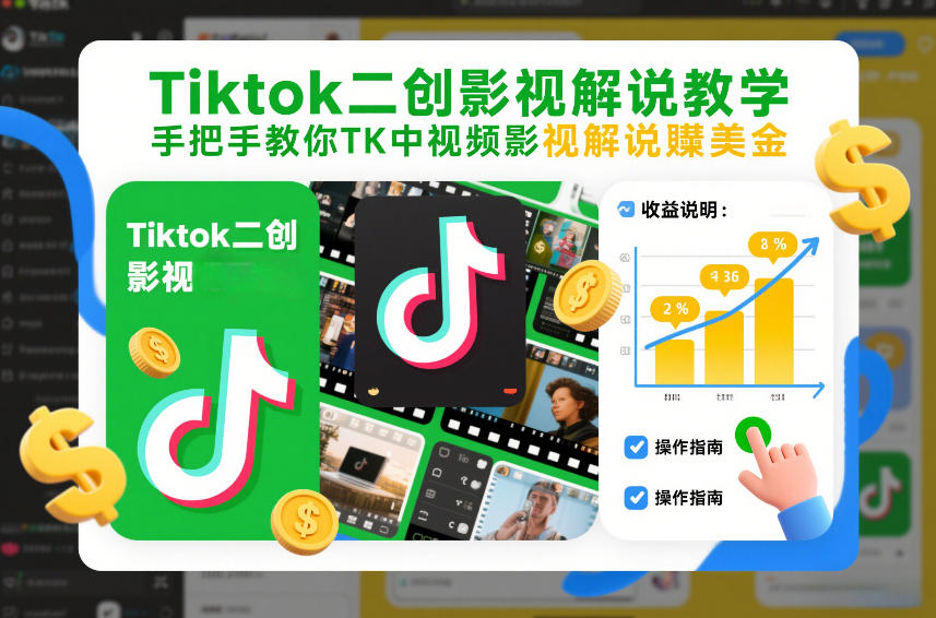 Tiktok二创影视解说教学，手把手教你TK中视频影视解说賺美金（更新26年1月）-大东资源库
