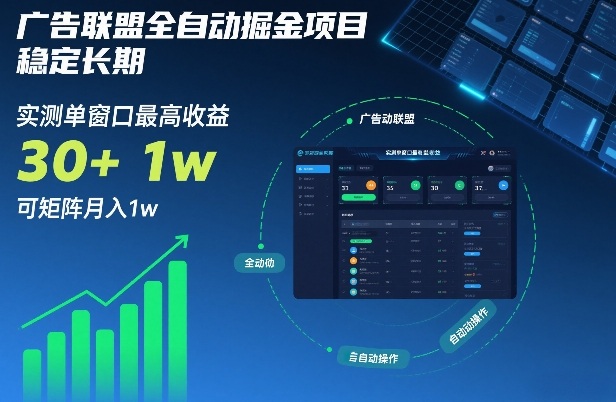 广告联盟全自动掘金项目，稳定长期，实测单窗口最高收益30+，可矩阵月入1w+【揭秘】-大东资源库