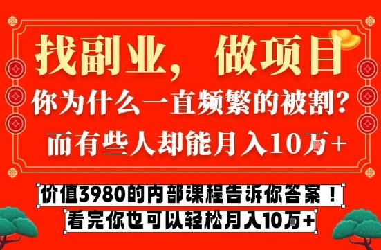 价值3980的网创内部课程，告诉你互联网创业月入10个W的秘密【揭秘】-大东资源库