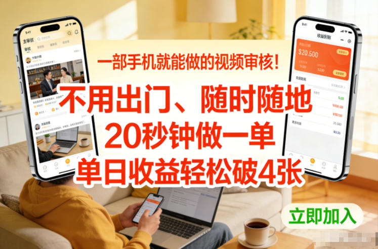 一部手机就能做的视频审核！不用出门，随时随地，20秒钟做一单，单日收益轻松破4张【揭秘】-大东资源库