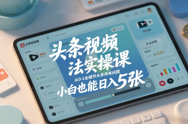 头条视频玩法实操课，从0-1全细节头条所有问题，小白也能日入5张-大东资源库