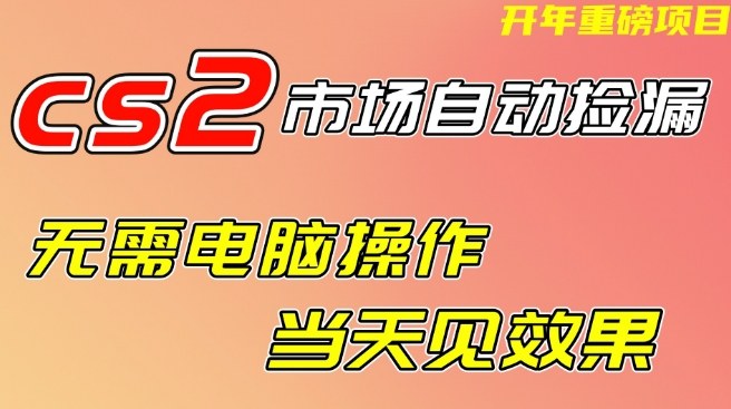 CS2市场自动捡漏项目，无需电脑操作，无需进入游戏，当天见效果，支持任何形式验证【揭秘】-大东资源库