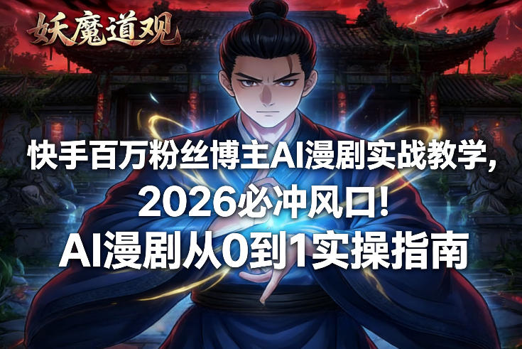 快手百万粉丝博主AI漫剧实战教学，2026必冲风口！AI漫剧从0到1实操指南-大东资源库