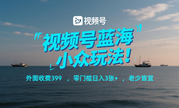 视频号蓝海小众玩法！外面收费399，零门槛日入3张+，老少皆宜-大东资源库