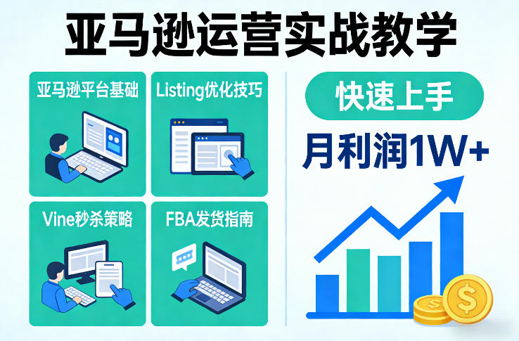 亚马逊运营实战教学，亚马逊平台+Listing优化+Vine秒杀+FBA发货等，快速上手，实现店铺月利润1W-大东资源库