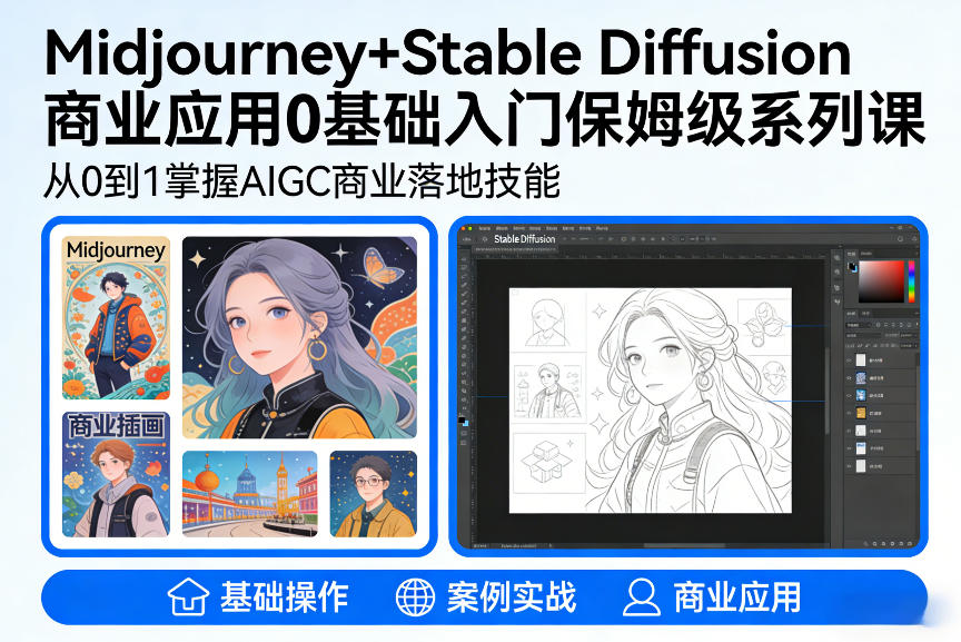 AIGC商业应用Midjourney+Stable Diffusion教程，0基础入门保姆级系列课-大东资源库