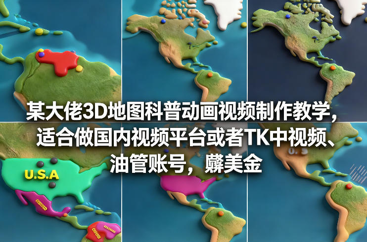 某大佬3D地图科普动画视频制作教学，适合做国内视频平台或者TK中视频、油管账号，賺美金