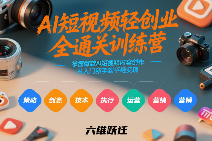 AI短视频轻创业全通关训练营，掌握爆款AI短视频内容创作，从入门新手到平稳变现的六维跃迁-大东资源库