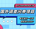 新手零成本零门槛可操作的国外调查问券项目，每天一小时轻松收入200+-大东资源库
