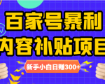 百家号暴利内容补贴项目，图文10元一条，视频30一条，新手小白日赚300+-大东资源库