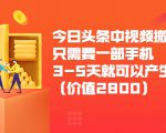 今日头条中视频搬运项目，只需要一部手机3-5天就可以产生利润（价值2800元）-大东资源库