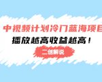 中视频计划冷门蓝海项目【二创解说】陪跑课程：播放越高收益越高-大东资源库