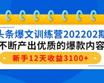 头条爆文训练营202202期，不断产出优质的爆款内容，新手12天收益3100+-大东资源库