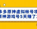 外面卖2980的拼多多原神虚拟帐号项目：卖原神游戏号5天赚了2万-大东资源库