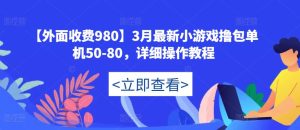 【外面收费980】3月最新小游戏撸包单机50-80，详细操作教程-大东资源库