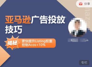 亚马逊广告投放技巧-详解流量底层原理+广告漏斗逻辑,更快提升Listing权重,控制Acos 10%-大东资源库