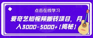 爱奇艺短视频搬砖项目，月入3000-5000+【揭秘】-大东资源库