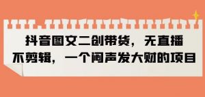 抖音图文二创带货，无直播，不剪辑，一个闷声发大财的项目【揭秘】-大东资源库