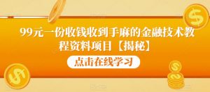 99元一份收钱收到手麻的金融技术教程资料项目【揭秘】-大东资源库