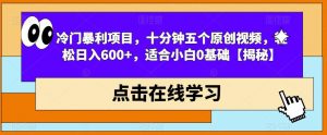 冷门暴利项目，十分钟五个原创视频，轻松日入600+，适合小白0基础【揭秘】-大东资源库