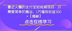 最近火爆的支付宝短视频项目，只需要简单的搬运，1万播放收益300+【揭秘】-大东资源库