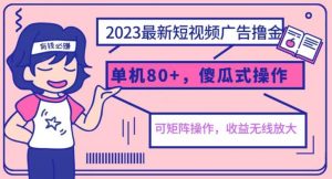 2023最新玩法短视频广告撸金，亲测单机收益80+，可矩阵，傻瓜式操作，小白可上手【揭秘】-大东资源库