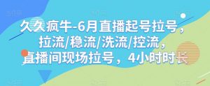 久久疯牛-6月直播起号拉号，拉流/稳流/洗流/控流，​直播间现场拉号，4小时时长-大东资源库