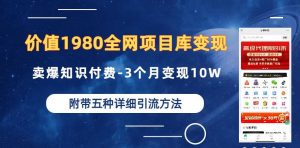 价值1980的全网项目库变现-卖爆知识付费-3个月变现10W是怎么做到的-附多种引流创业粉方法【揭秘】-大东资源库