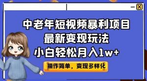 中老年短视频暴利项目最新变现玩法，小白轻松月入1w+【揭秘】-大东资源库