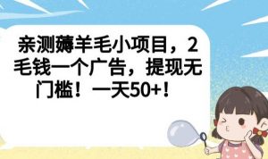 亲测薅羊毛小项目，2毛钱一个广告，提现无门槛！一天50+【揭秘】-大东资源库