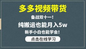 多多视频带货，备战双十一，纯搬运也能月入5w，新手小白也能学会-大东资源库