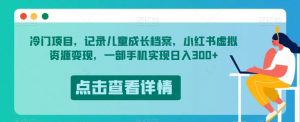 冷门项目，记录儿童成长档案，小红书虚拟资源变现，一部手机实现日入300+【揭秘】-大东资源库