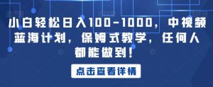 小白轻松日入100-1000，中视频蓝海计划，保姆式教学，任何人都能做到！【揭秘】-大东资源库