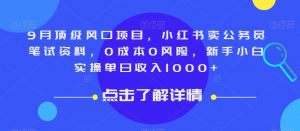 9月顶级风口项目，小红书卖公务员笔试资料，0成本0风险，新手小白实操单日收入1000+【揭秘】-大东资源库