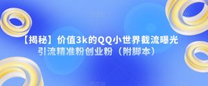 【揭秘】价值3k的QQ小世界截流曝光引流精准粉创业粉（附脚本）-大东资源库