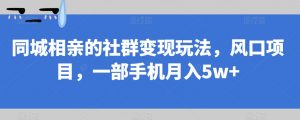 同城相亲的社群变现玩法，风口项目，一部手机月入5w+【揭秘】-大东资源库