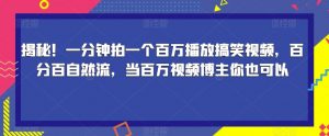 揭秘！一分钟拍一个百万播放搞笑视频，百分百自然流，当百万视频博主你也可以-大东资源库