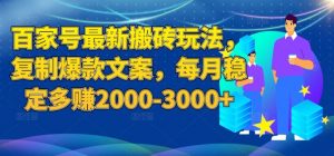百家号最新搬砖玩法，复制爆款文案，每月稳定多赚2000-3000+【揭秘】-大东资源库