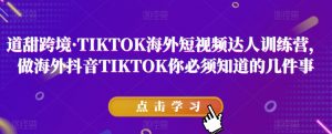 道甜跨境·TIKTOK海外短视频达人训练营，做海外抖音TIKTOK你必须知道的几件事-大东资源库