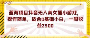 蓝海项目抖音无人美女播小游戏，操作简单，适合0基础小白，一周收益2500【揭秘】-大东资源库