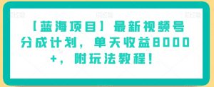 【蓝海项目】最新视频号分成计划，单天收益8000+，附玩法教程！-大东资源库