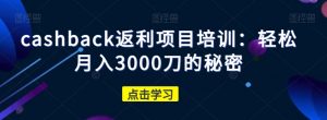 cashback返利项目培训：轻松月入3000刀的秘密-大东资源库
