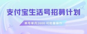 支付宝生活号作者招募计划，单号单月2600，可批量去做，工作室一人一个月轻松1w+【揭秘】-大东资源库