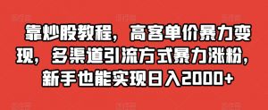 靠炒股教程，高客单价暴力变现，多渠道引流方式暴力涨粉，新手也能实现日入2000+【揭秘】-大东资源库
