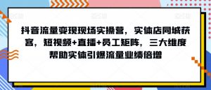 抖音流量变现现场实操营，实体店同城获客，短视频+直播+员工矩阵，三大维度帮助实体引爆流量业绩倍增-大东资源库