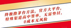 终极撸茅台方法，官方大平台，特殊渠道高中签率，无需垫付，0成本无风险【揭秘】-大东资源库