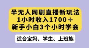 半无人网剧直播新玩法，1小时收入1700+，新手小白3小时学会【揭秘】-大东资源库