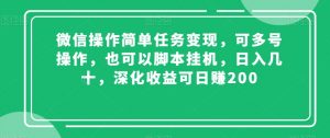 微信操作简单任务变现，可多号操作，也可以脚本挂机，日入几十，深化收益可日赚200【揭秘】-大东资源库