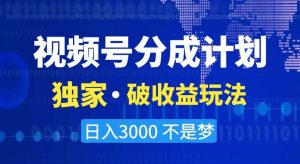 视频号分成计划，独家·破收益玩法，日入3000不是梦【揭秘】-大东资源库