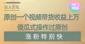 原创一个视频带货收益上万，傻瓜式操作过原创，几分钟做一个视频涨粉特别快【揭秘】-大东资源库